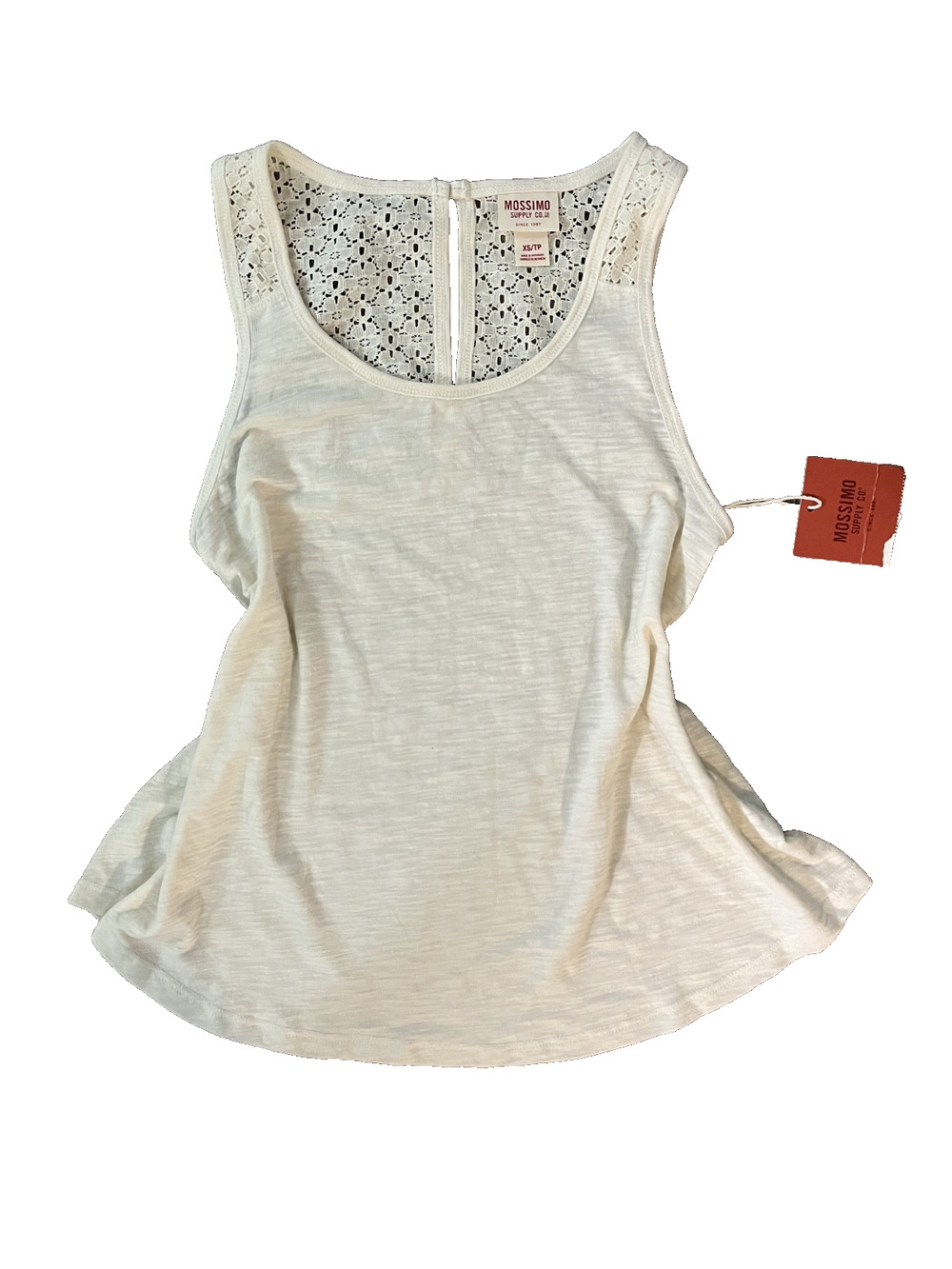 Women's NWT Mossimo Supply Size XS White Flowy Boho Blouse Floral Lace Detail